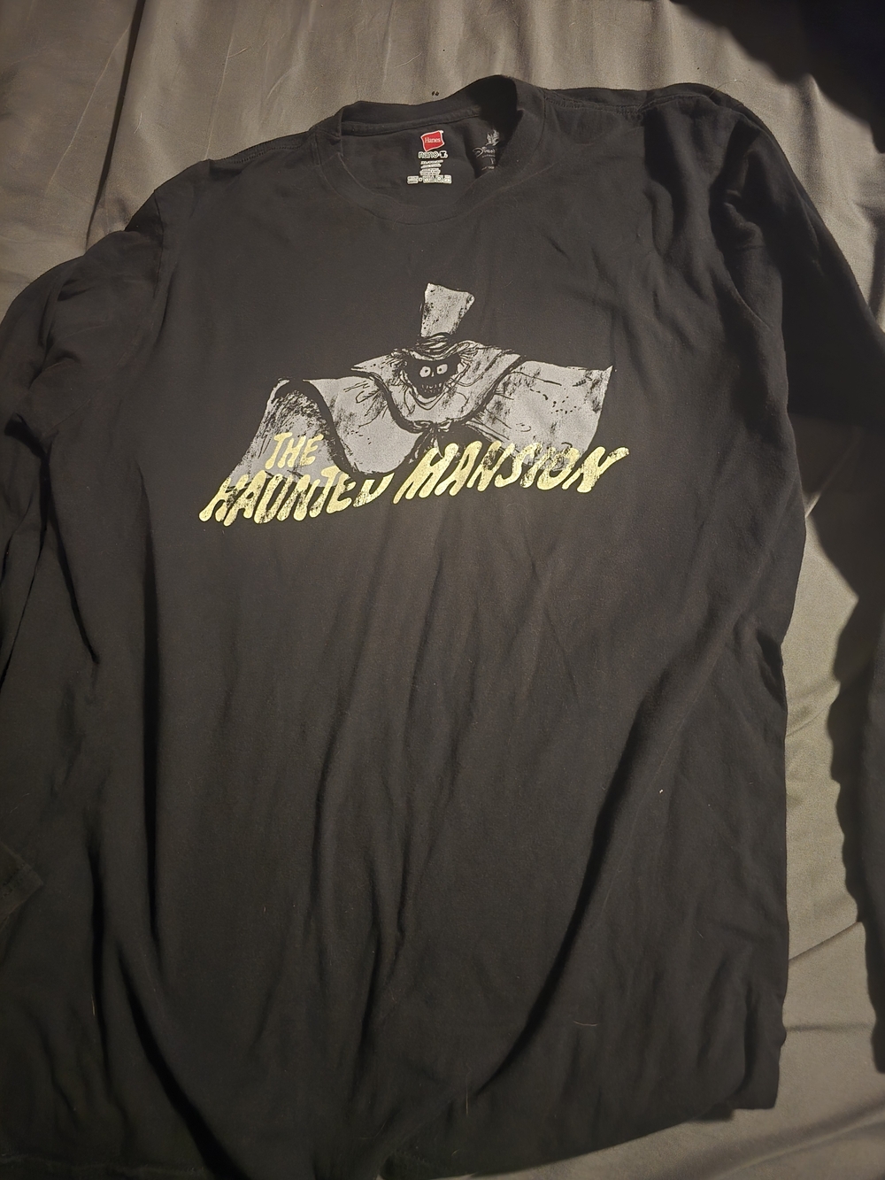 Hanes Black Long-Sleeve The Haunted Mansion Graphic Tee with Yellow Accents